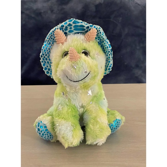 Midwood Brands Cuddly Critters Triceratops Dinosaurs Plush Green Blue "11 - Picture 1 of 11